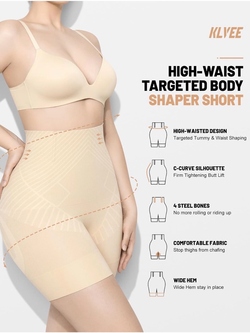 High-Waist Targeted Body Shaper Short - Beige